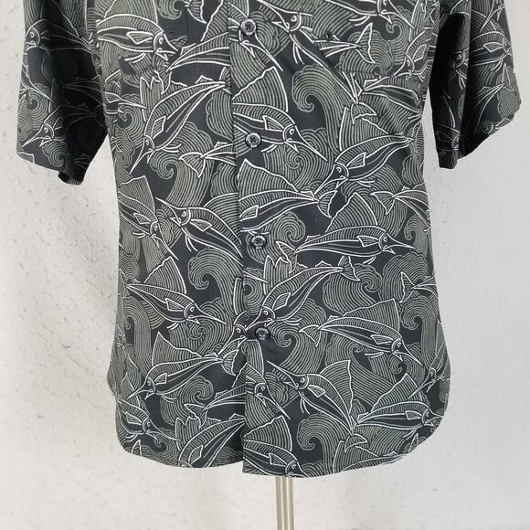 Columbia PFG Super Tamiami Shirt Mens Small Black Fish Print Omni-Shade Fishing - Picture 3 of 14